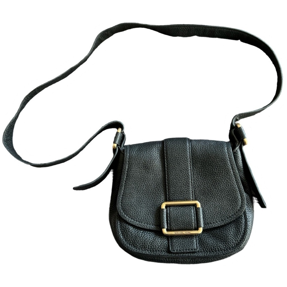 MICHAEL KORS Large Maxine Black Pebbled Leather Saddle Bag